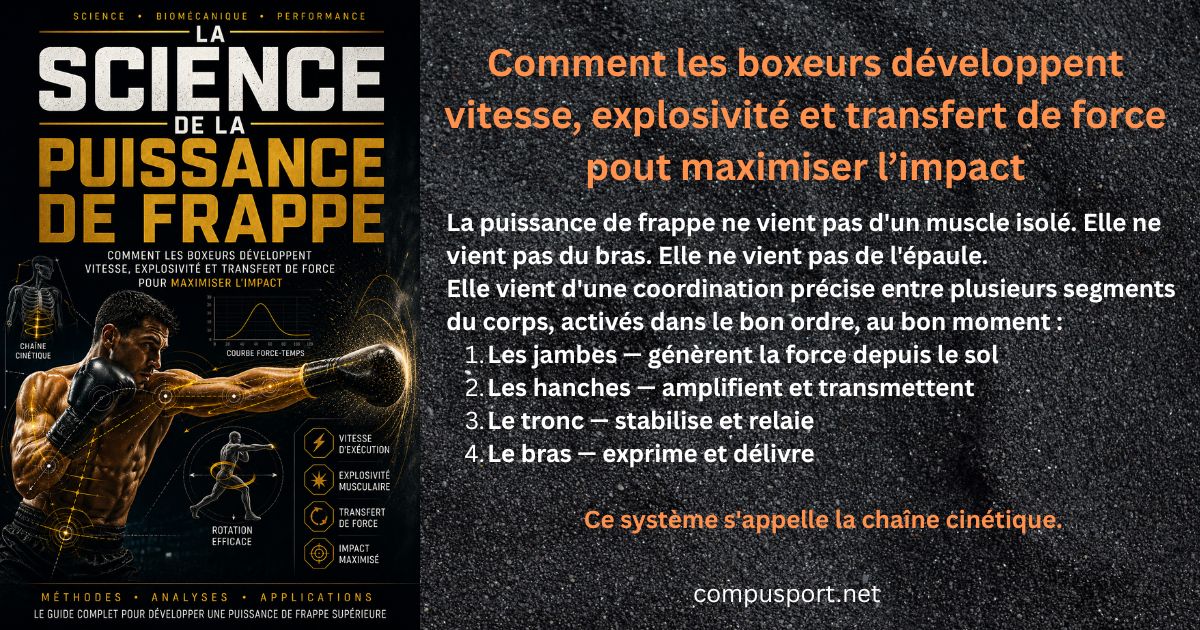 La puissance de frappe ne vient pas d'un muscle isolé. Elle ne vient pas du bras. Elle ne vient pas de l'épaule. Elle vient d'une coordination précise entre plusieurs segments du corps
